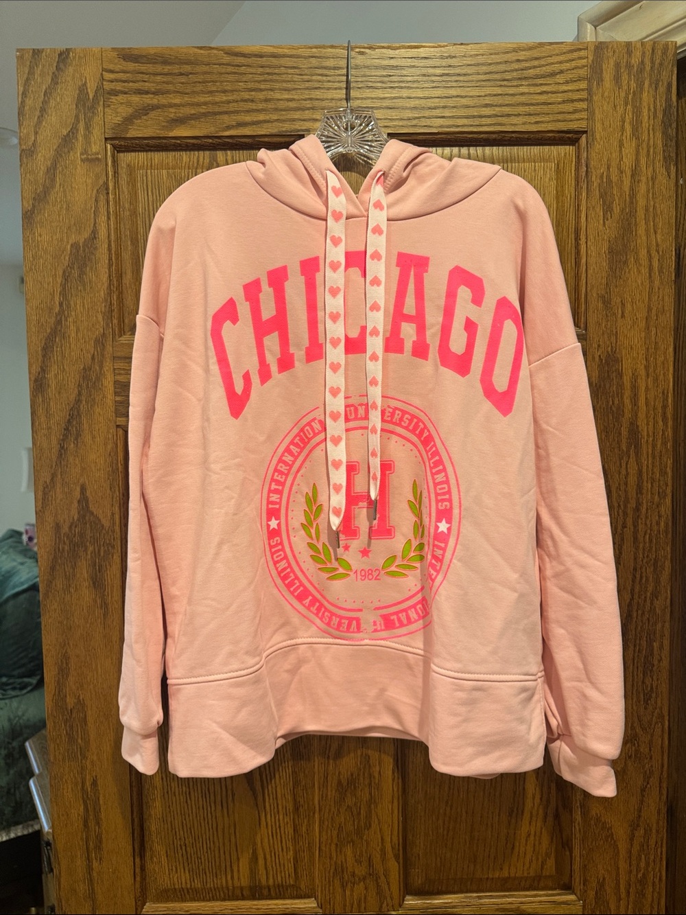 Pink Chicago Graphic Pullover Hoodie